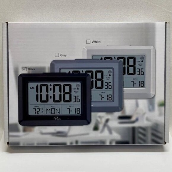 WallarGe Atomic Clock Black Indoor Temp Alarm 8.5" Battery Operated CL6008-B NIB - Picture 8 of 8